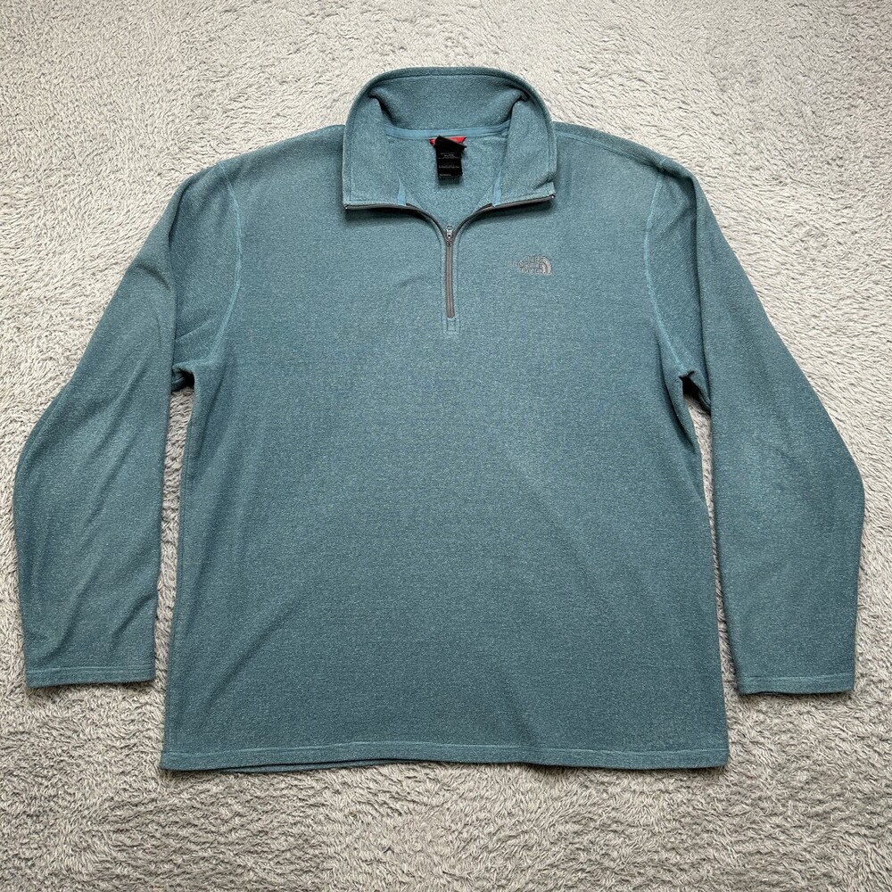 North Face Fleece Pullover Mens XL Teal 1/4 Zip Pullover Sweater Long Sleeve Mid